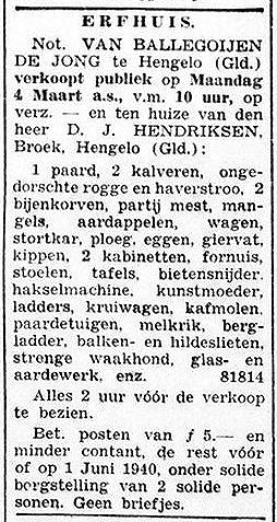 GB 01 03 1940 Hendriksen erfhuis