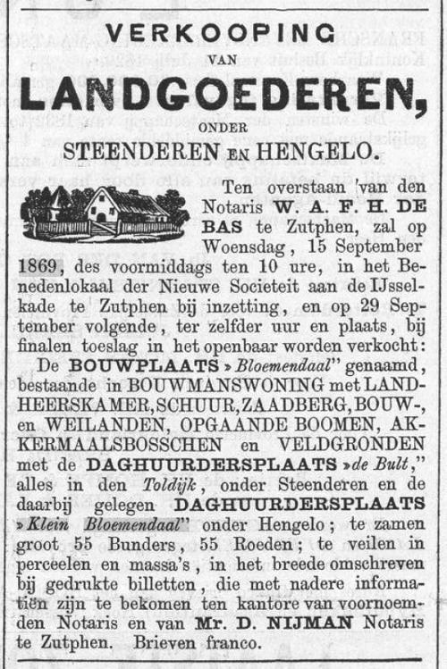 1869 Veiling Bloemendaal Arnhemsche courant