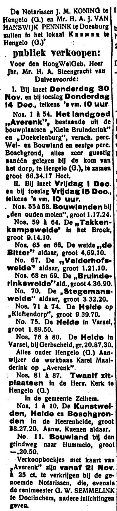 1911 Publieke verkoop van het landgoed Averenk bron Graafschapbode