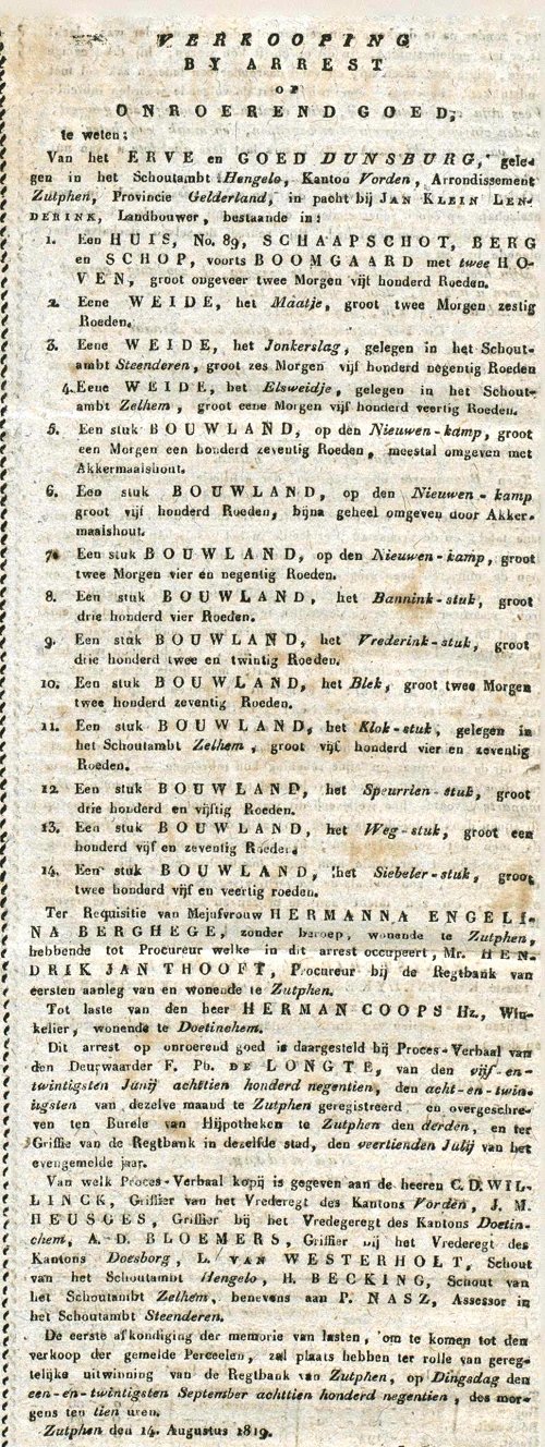 1819 8 17 Arnh Courant Dunsburg Sikke
