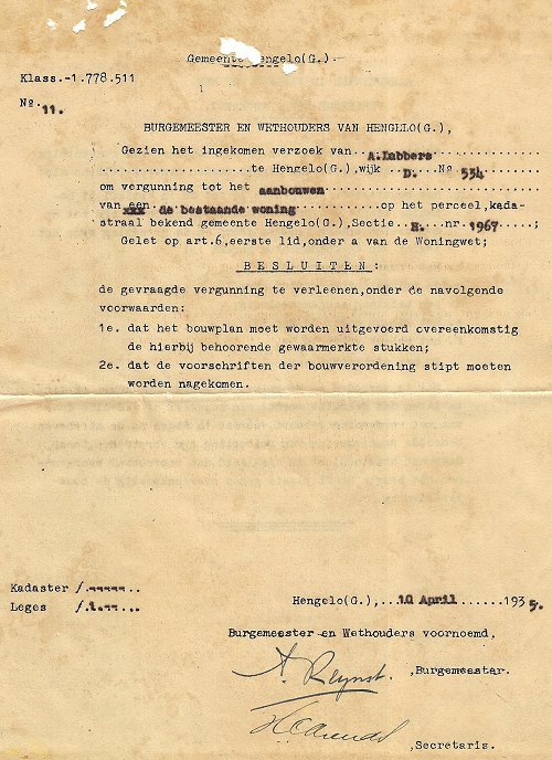 1935 vergunning 10 april