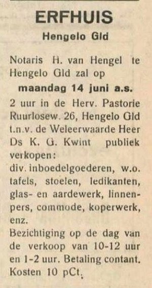1965 6 8 Reclame Hengelo ds. Kwint