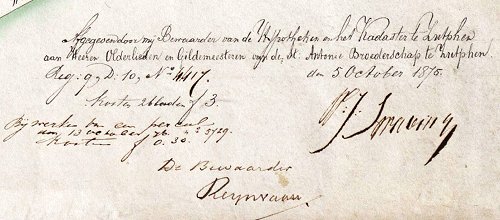 1875 bijschrift en handtekening