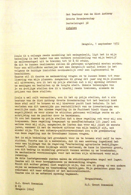 Brief Anthonij aan Gr.Roessink 1972 kopie H.S D. archief Zutphen