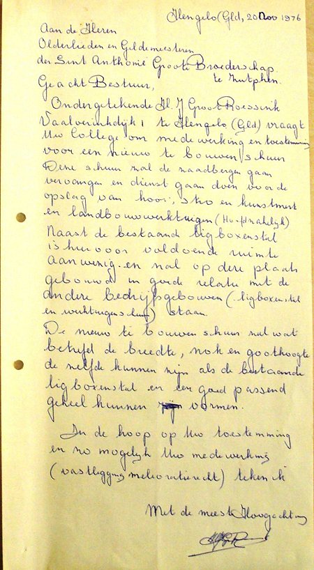 brief aan Anthonij van Gr. Roessink 1976 kopie H. S. D Archief Zutphen
