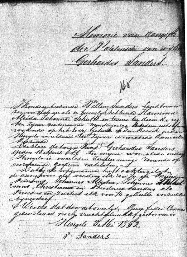 1852 successieaangifte zoon v Willem Sanders