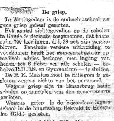 Bekveldse school gesloten ivm griep Nw.Tilburgs Courant 27 01 1922